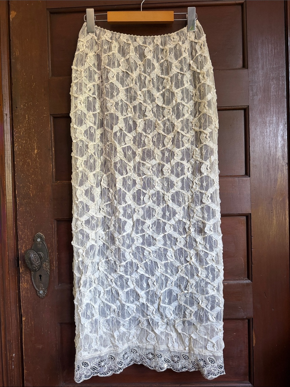 Lined Skirt - Elegant Lace Overlay, Sequin Embellished Hem